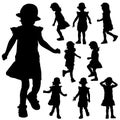 Silhouettes of small girl on the white background