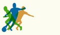 Silhouettes of soccer players boys, kicking ball. Vector illustration Royalty Free Stock Photo