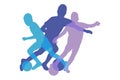 Silhouettes of soccer players boys, kicking ball. Vector illustration Royalty Free Stock Photo