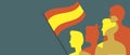 Silhouettes of the Spanish people, copy space template, color vector stock illustration with people with the flag of Spain as