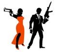 Silhouettes of spy couple. Vector characters Royalty Free Stock Photo