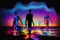 Silhouettes of strange humans at night - Generative AI