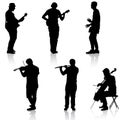 Silhouettes street musicians playing instruments. Vector illustration