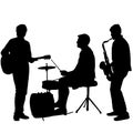 Silhouettes street musicians playing instruments on a white background