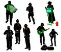 Silhouettes of street performers Royalty Free Stock Photo
