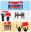 Silhouettes of Strike People Holds Color Placards