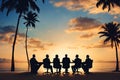 Silhouettes of successful business people working on meeting on a beach. Royalty Free Stock Photo