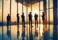 Silhouettes of successful business people working on meeting. Royalty Free Stock Photo