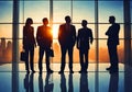 Silhouettes of successful business people working on meeting. Royalty Free Stock Photo