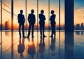 Silhouettes of successful business people working on meeting. Royalty Free Stock Photo