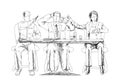 Silhouettes of successful business people working on meeting. Sketch Royalty Free Stock Photo