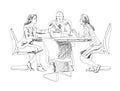 Silhouettes of successful business people working on meeting. Sketch Royalty Free Stock Photo