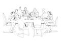 Silhouettes of successful business people working on meeting. Sketch Royalty Free Stock Photo