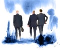 Silhouettes of successful business people working on meeting. Sketch with colourful water colour Royalty Free Stock Photo