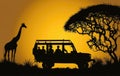 Silhouettes At Sunset Jeep Safari. Generative AI
