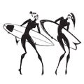 Silhouettes of surf girls. Royalty Free Stock Photo