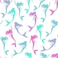 Silhouettes of swimming Mermaids, seamless pattern, vector illustration Royalty Free Stock Photo