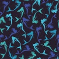 Silhouettes of swimming Mermaids, seamless pattern, vector illustration