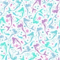 Silhouettes of swimming Mermaids, seamless pattern, vector illustration