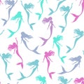 Silhouettes of swimming Mermaids, seamless pattern, vector illustration