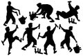 Silhouettes of tagger with a backpack and sprays Royalty Free Stock Photo