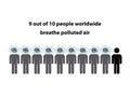 Silhouettes of ten people with the text 9 out of 10 people worldwide breathe polluted air Royalty Free Stock Photo