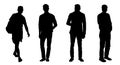 Silhouettes of three adult guys and one elderly man. Isolated flat vector illustration