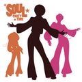 Silhouettes of three dancing soul, funk or disco.