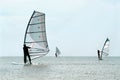 Silhouettes of a three windsurfers