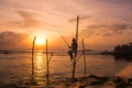 Silhouettes of the traditional Sri Lankan stilt fishermen