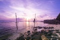 Silhouettes of the traditional Sri Lankan stilt fishermen