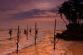 Silhouettes of the traditional Sri Lankan stilt fishermen Royalty Free Stock Photo