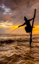 Silhouettes of the traditional Sri Lankan stilt fishermen Royalty Free Stock Photo