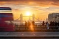 Silhouettes of traffic and people going to work during the early morning rush hour in London, UK Royalty Free Stock Photo