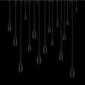 Silhouettes of transparent drops drip down the black surface, pattern