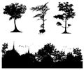 Silhouettes of trees and gardens in the temple