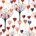Silhouettes of trees and hearts all around, white background Royalty Free Stock Photo