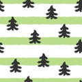 Silhouettes of trees on striped background. Seamless pattern.