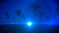 Silhouettes of tropical summer night with palm trees, star and moon. Night beach party background, 3d rendering Royalty Free Stock Photo