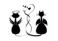 Silhouettes of two cats. Angel and devil Royalty Free Stock Photo