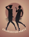 Silhouettes of two flapper girls dancing charleston.