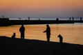 Silhouettes of two men and dogs Royalty Free Stock Photo