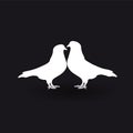 Silhouettes of two white doves on a black background. Royalty Free Stock Photo