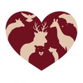 Silhouettes of various animals are creatively arranged inside a heart shape. They include Royalty Free Stock Photo