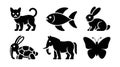 Silhouettes of Various Animals are Displayed on a White Background. Royalty Free Stock Photo