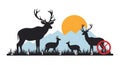 Silhouettes of various deer figures, numbered 2, 4, 3, 6, 3, are Royalty Free Stock Photo