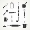 Silhouettes of various kitchen tools are arranged in a simple grid pattern. The items Royalty Free Stock Photo
