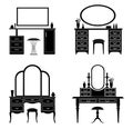 Silhouettes of vector dressing table.