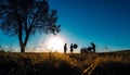 Silhouettes walking in nature, enjoying sunset together generated by AI Royalty Free Stock Photo