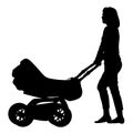 Silhouettes walkings mothers with baby strollers Royalty Free Stock Photo